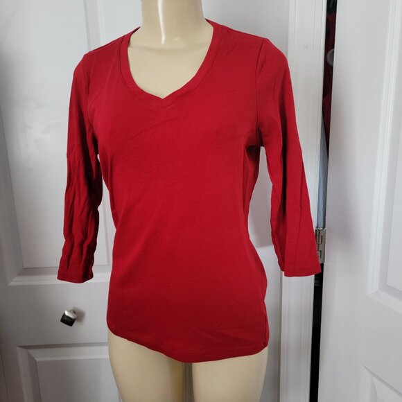 St. John's Bay Bright Cherry Red 3/4 Sleeve Essential Tee 100% Cotton - Picture 4 of 6